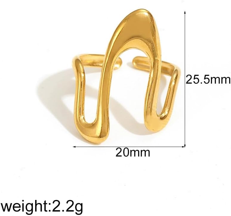AiTURE Chunky Rings For Women, Gold Silver Thumb Ring Asymmetrical Wavy Curve Ring Adjustable Non Tarnish Dainty Stainless Steel New Year Anniversary Birthday Jewelry Gift - Image 3